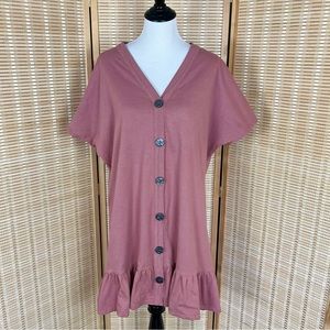 ASOS Dusty Mauve Ruffle Hem Button Front Dress